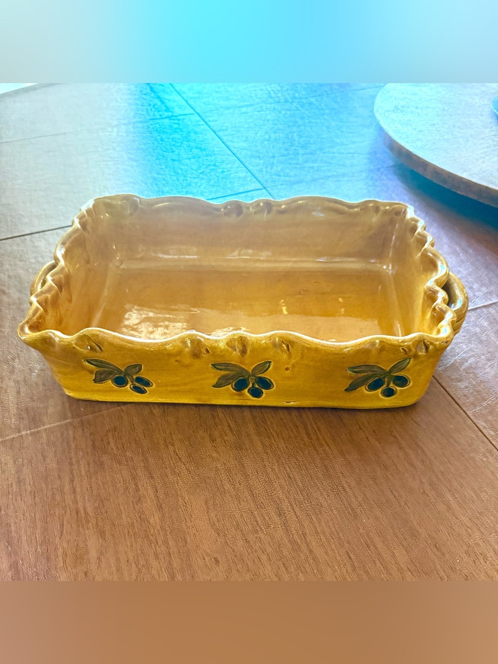 Sud & Co French Pottery Gratin Dish Yellow/Gold OliveVtg 1950’s Bakeware